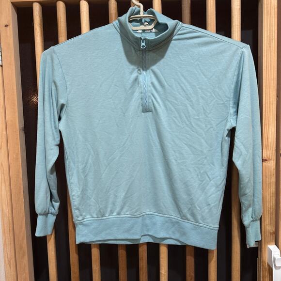Three Dots Top Size S Green 1/4 Zip Pullover Athleisure Lightweight Minimalist - Picture 1 of 7